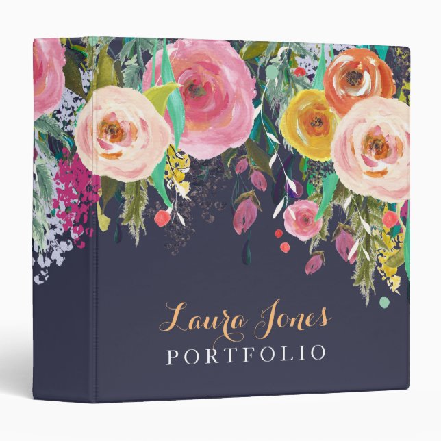Painted Floral Personalized Portfolio Binder (Front/Spine)