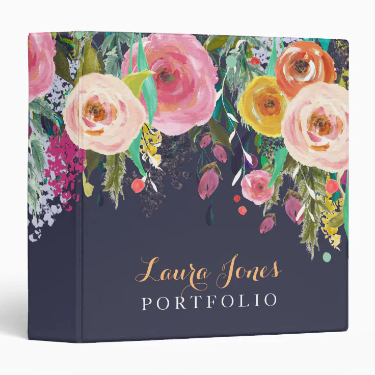 Painted Floral Personalized Portfolio Binder | Zazzle