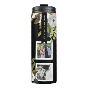 Painted Floral Photo Collage Personalized Names Thermal Tumbler