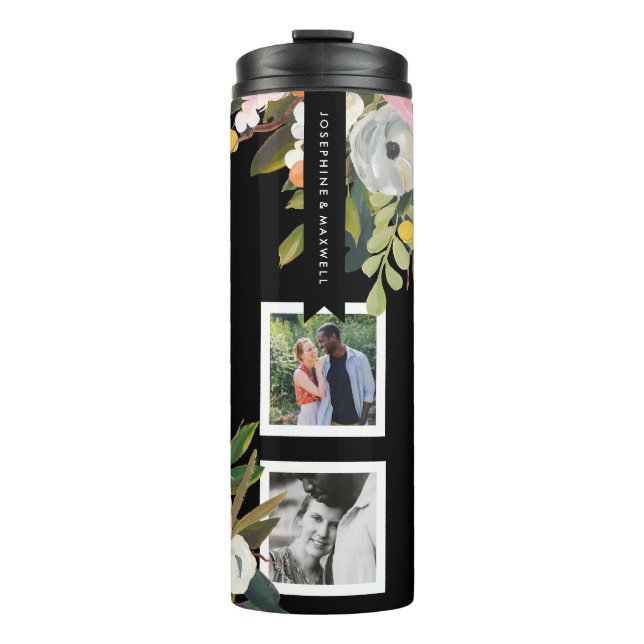Painted Floral Photo Collage Personalized Names Thermal Tumbler (Front)