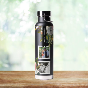 Painted Floral Photo Collage Personalized Names Water Bottle