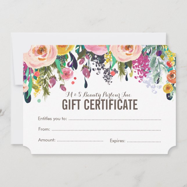 Painted Floral Salon Gift Certificate Template (Front)