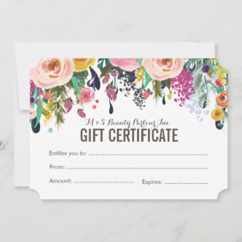 Painted Floral Salon Gift Certificate Template by Pip_Gerard at Zazzle