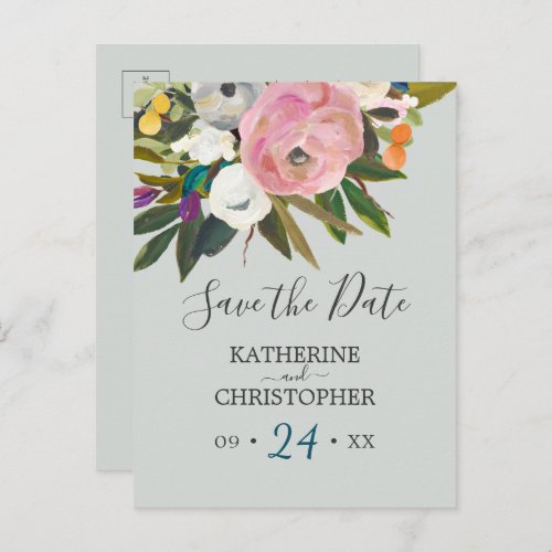 Painted Floral Save the Date Announcement Postcard