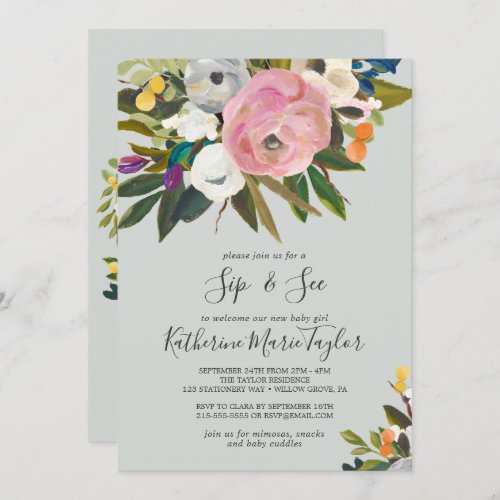 Painted Floral Sip and See Invitation