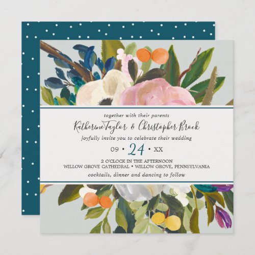 Painted Floral Square Wedding Invitation