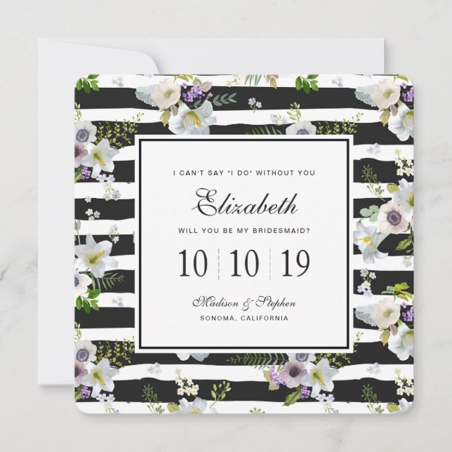 Painted Floral Striped Pattern - Bridesmaid Invitation (Front)