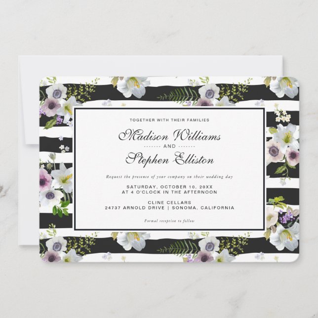 Painted Floral Striped Pattern - Wedding Invitation (Front)