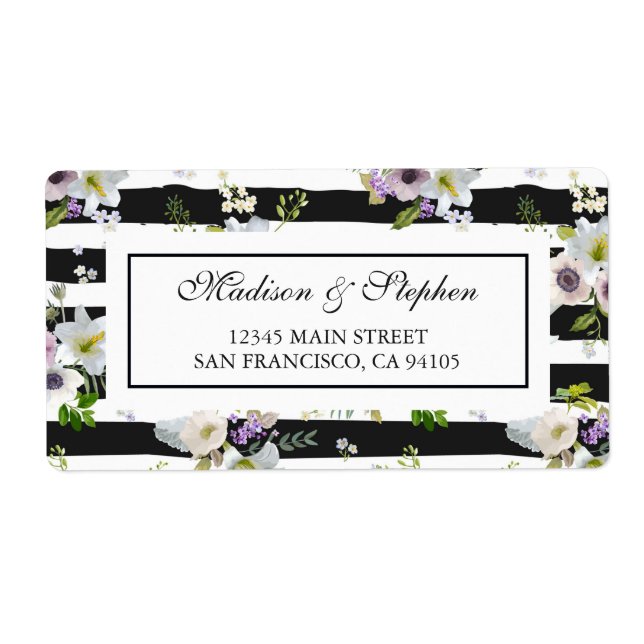 Painted Floral Striped Pattern -  Wedding Label (Front)