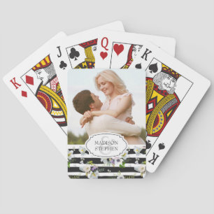 Painted Floral Striped Pattern - Wedding Photo Poker Cards