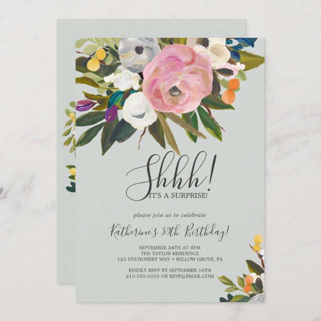Painted Floral Surprise Party Invitation (Front/Back)