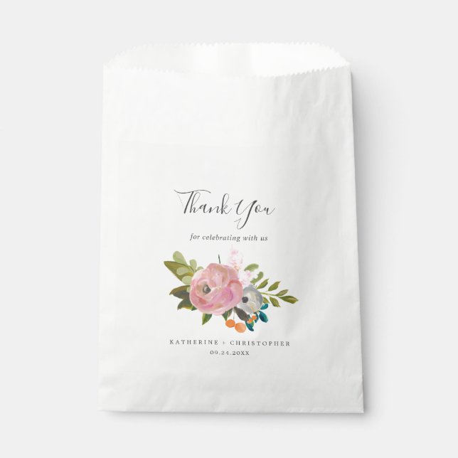 Painted Floral Thank You Wedding Favor Bag (Front)