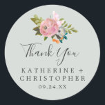 Painted Floral Thank You Wedding Favor Sticker<br><div class="desc">These painted floral thank you wedding favor stickers are perfect for a modern wedding reception. The elegant and romantic design features beautiful painted acrylic flowers in blush pink and grey, with pops of colorful blue and orange. Personalize the sticker labels with your names, the event (if applicable), and the date....</div>