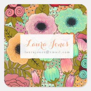 Painted Floral This Belongs To Personalized Square Sticker