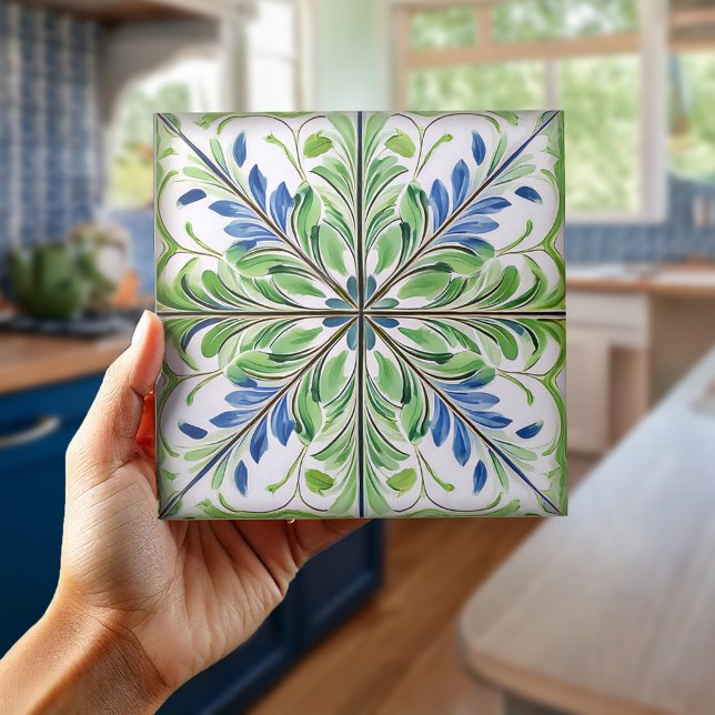 Painted Floral Tile Pat#14 Blue Green ID1078 (Creator Uploaded)