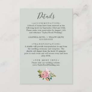Painted Floral Wedding Details Enclosure Card