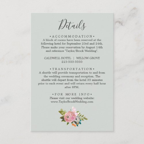 Painted Floral Wedding Details Enclosure Card