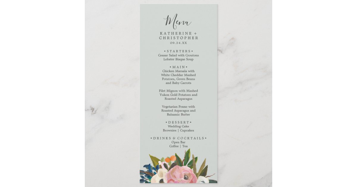 Painted Floral Wedding Dinner Menu | Zazzle