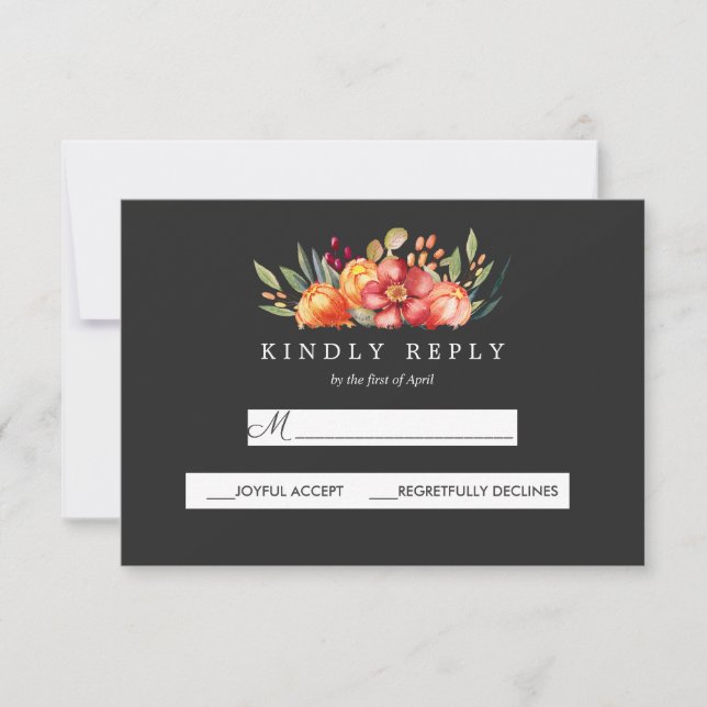 Painted  Floral Wedding Gray  Response Rsvp (Front)
