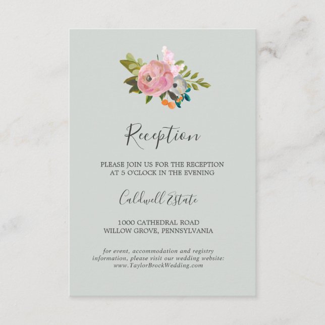 Painted Floral Wedding Reception Insert Card (Front)
