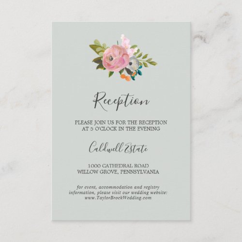Painted Floral Wedding Reception Insert Card