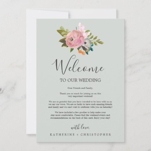 Painted Floral Wedding Welcome Letter  Itinerary