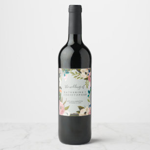 Painted Floral Wedding Wine Label