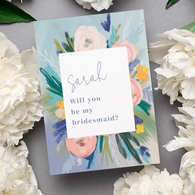 Painted Floral Will You Be My Bridesmaid  Card (Creator Uploaded)