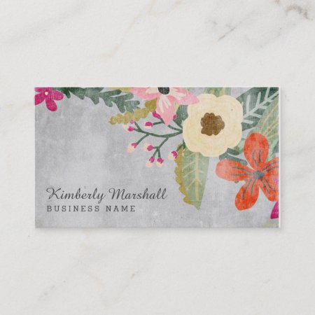Painted Florals Business Card / Pink & Gray