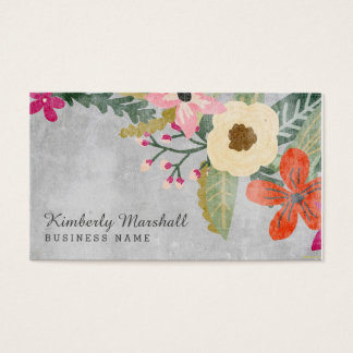 Painted Florals Business Card / Pink & Gray