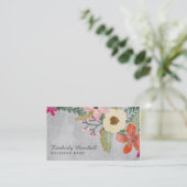 Painted Florals Business Card / Pink & Gray (Standing Front)