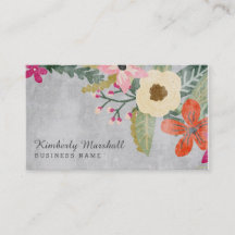 Painted Florals Business Card / Pink &amp; Gray