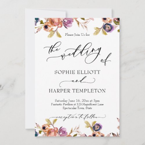 Painted Florals Luxury Calligraphy The Wedding Of Invitation