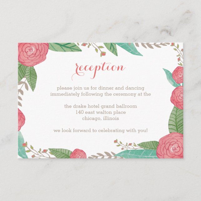 Painted Florals Wedding Reception Card (Front)