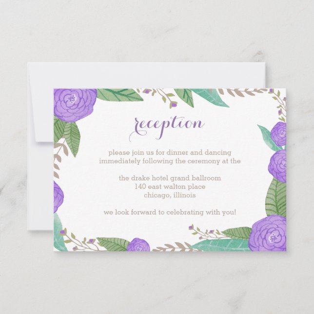 Painted Florals Wedding Reception Card (Front)