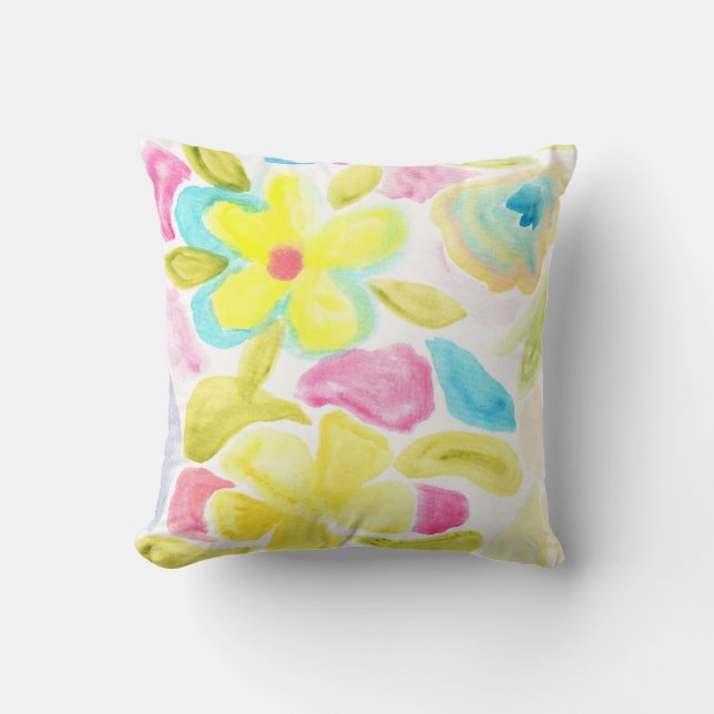 painted flower and leaves throw pillow (Front)