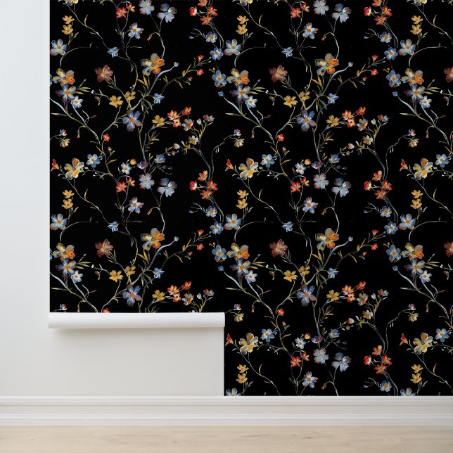 Painted Flower black  Wallpaper (Application)