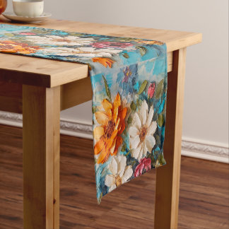 Painted Flower Bouquets Short Table Runner