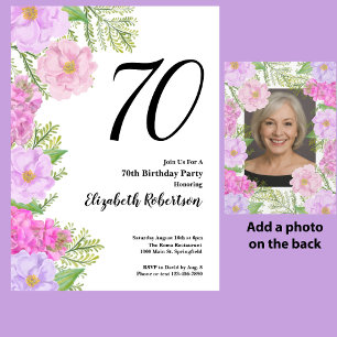 Painted Flower Custom Photo Template 70th Birthday