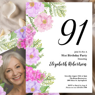 Painted Flower Custom Photo Template 94th Birthday
