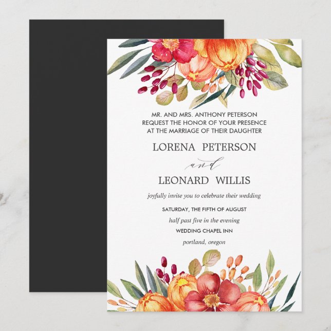 Painted Flower Modern ELEGANT Formal Invitation (Front/Back)