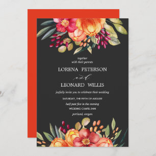 Painted Flower Modern ELEGANT Rustic Orange gray Invitation