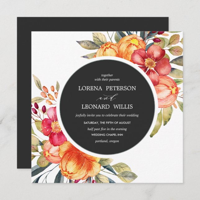 Painted Flower Modern ELEGANT Rustic round gray Invitation (Front/Back)