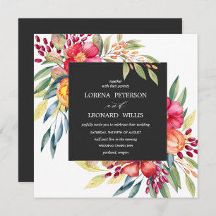 Painted Flower Modern ELEGANT Rustic square gray Invitation
