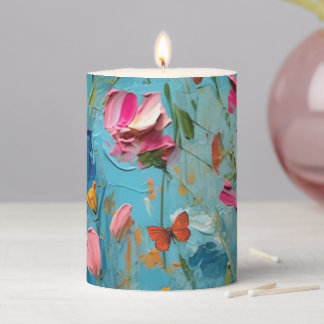 Painted Flowers and Butterflies- Pillar Candle