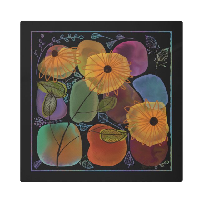 Painted Flowers and Rocks Leaves Watercolor Style