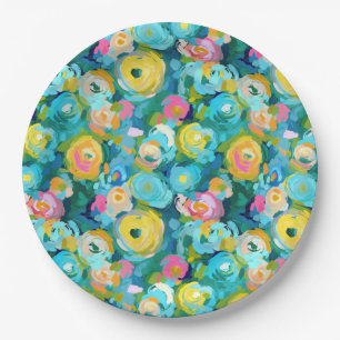 Painted Flowers Art Colorful Summer Floral Fun Paper Plates
