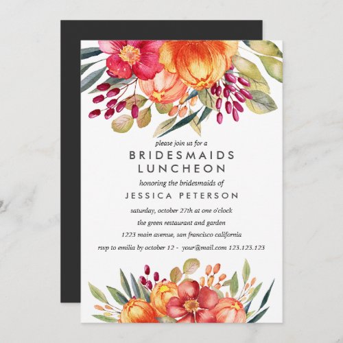 Painted  Flowers Bridesmaids Luncheon Wedding Invitation