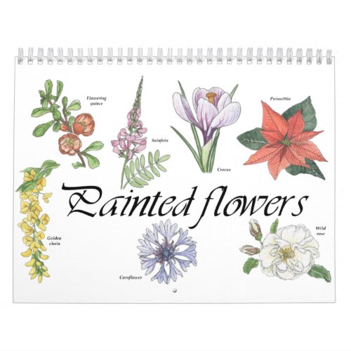 Painted flowers calendar with botanical drawings