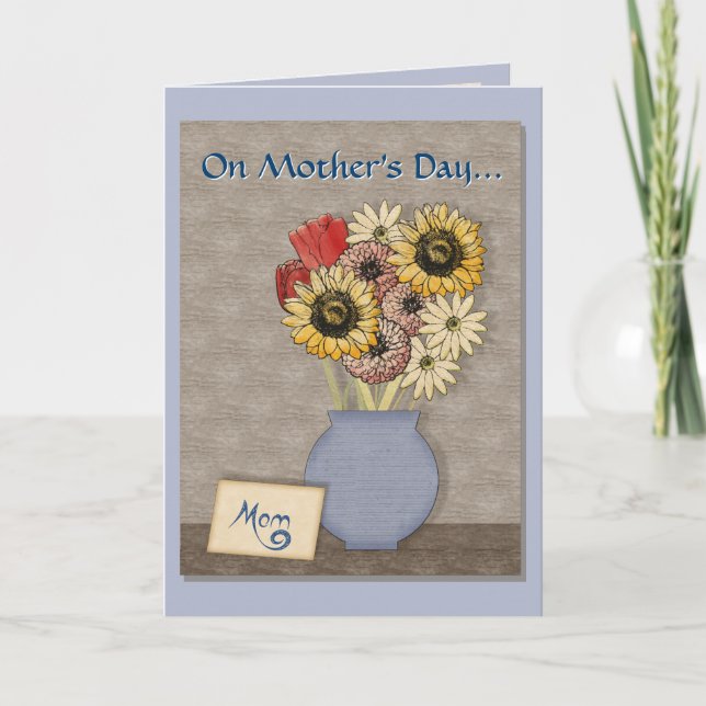 Painted Flowers in a Blue Vase - Personalized Card (Front)